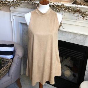 Mock Neck Beige Swing Dress